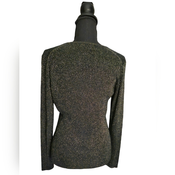 Gorgeous Karen Kane Gold Metallic and Black Sweater with Split Neckline - Picture 3 of 7